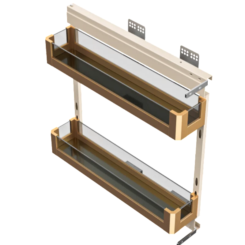 Stainless Steel Gold 2-Tier Spice Shelf Storage Rack Organizer Tempered Glass Kitchen Cabinet Drawer Side Mount Basket Pantry