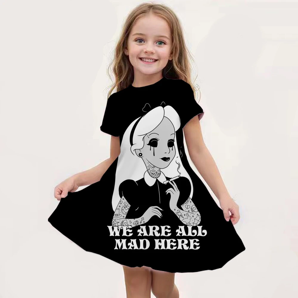 2024 Girl Short-Sleeved Dress Snow Princess 3D Print Skirt Summer New Clothes Original Brand Clothing Children's sleep Nightgown