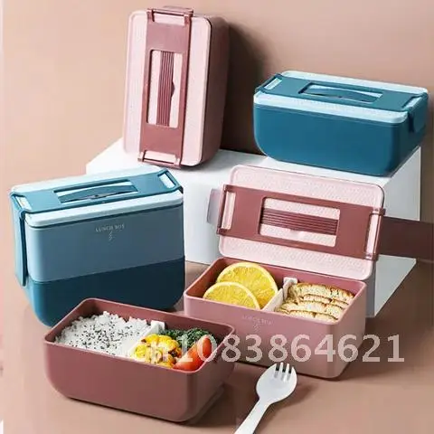 

Double-layer bento box for kids Portable japanese style lunch box Leak-Proof food container storage box Microwave Dinnerware