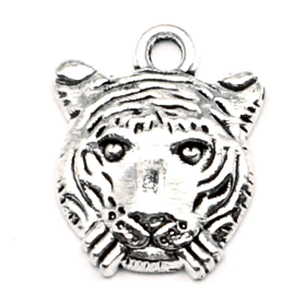 20pcs 13x16mm Tiger Head Charms Pendants Jewelry Making Handmade Products Jewelry Making Supplies Antique Silver Color