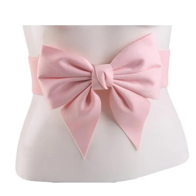 Korean Belt with Big Bow Waist Band Corset Accessories Elastic Waistband for Dress Women Navy Blue Red Black Wide Corset Belt