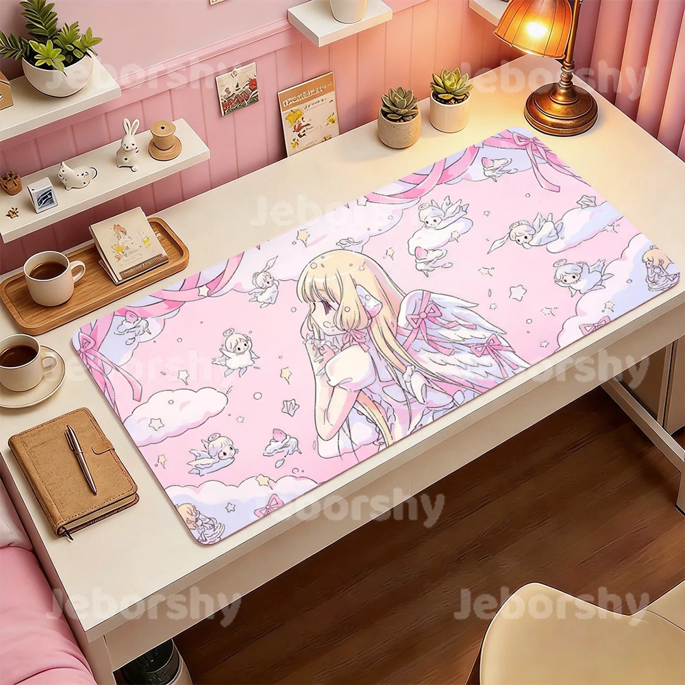 

Kawaii Cat Girl Anime Large Mouse Pad Pink Aesthetic Nekomimi Extended Gaming Desk Mat Non Slip Rubber Base Keyboard Pad