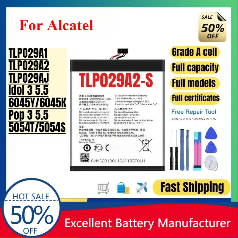 0 Cycle TLP029A2 Battery for Alcatel Idol 3 5.5 6045Y Pop 3 5054T High Quality Replacement Lithium Polymer Bateria with Tools