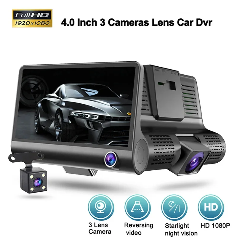 3 Camera 'S Auto Dvr 1080P 4.0 Inch Dashcam Voor Auto 'S Videorecorder Auto Registrator Dvrs Black Box Achteruitkijkcamera Voor Voertuig