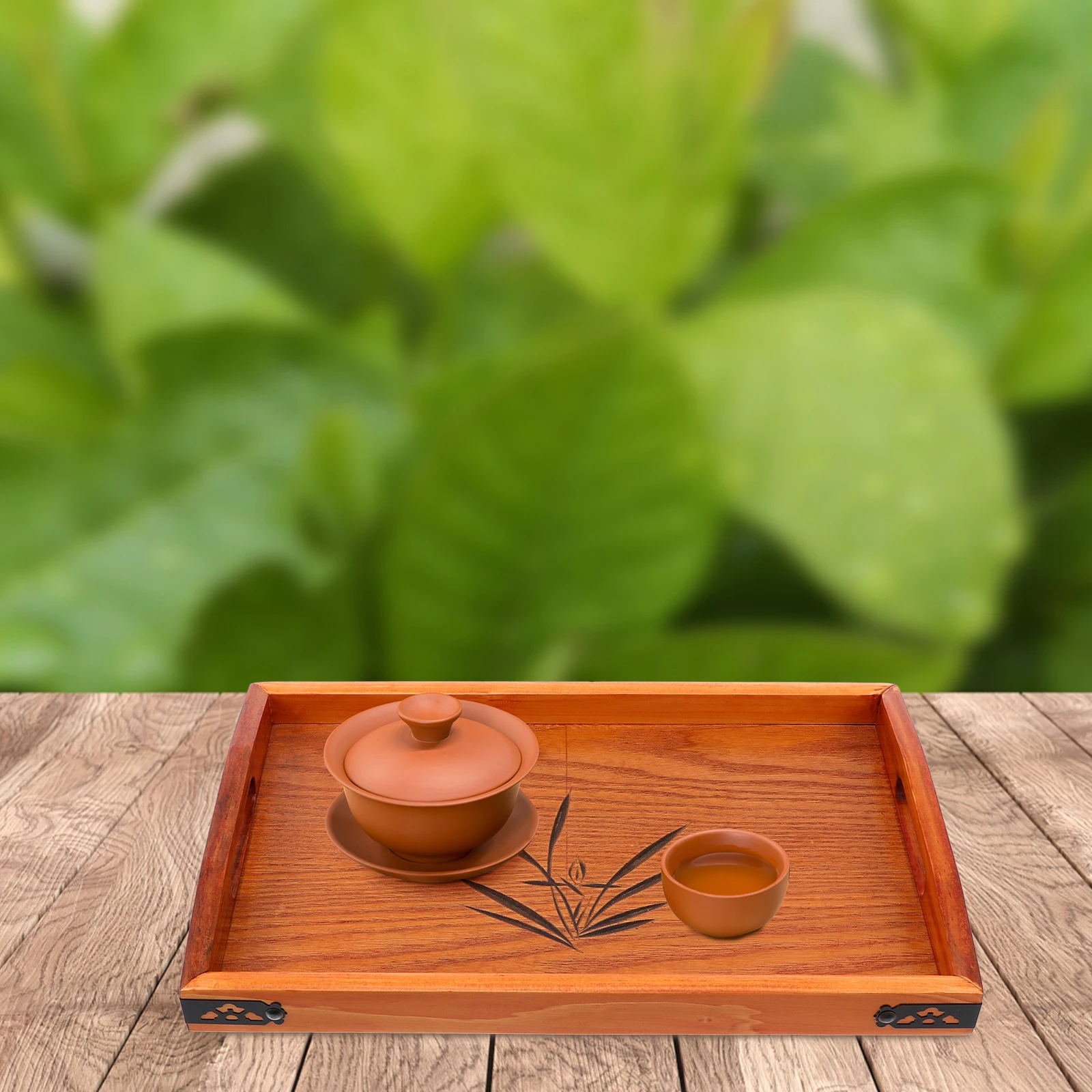 

1pc Wooden Natural Wood Food Serving For Dessert Cake Fruit Dual Handle Storage Kitchen Barware Oblong Service Tray Wooden