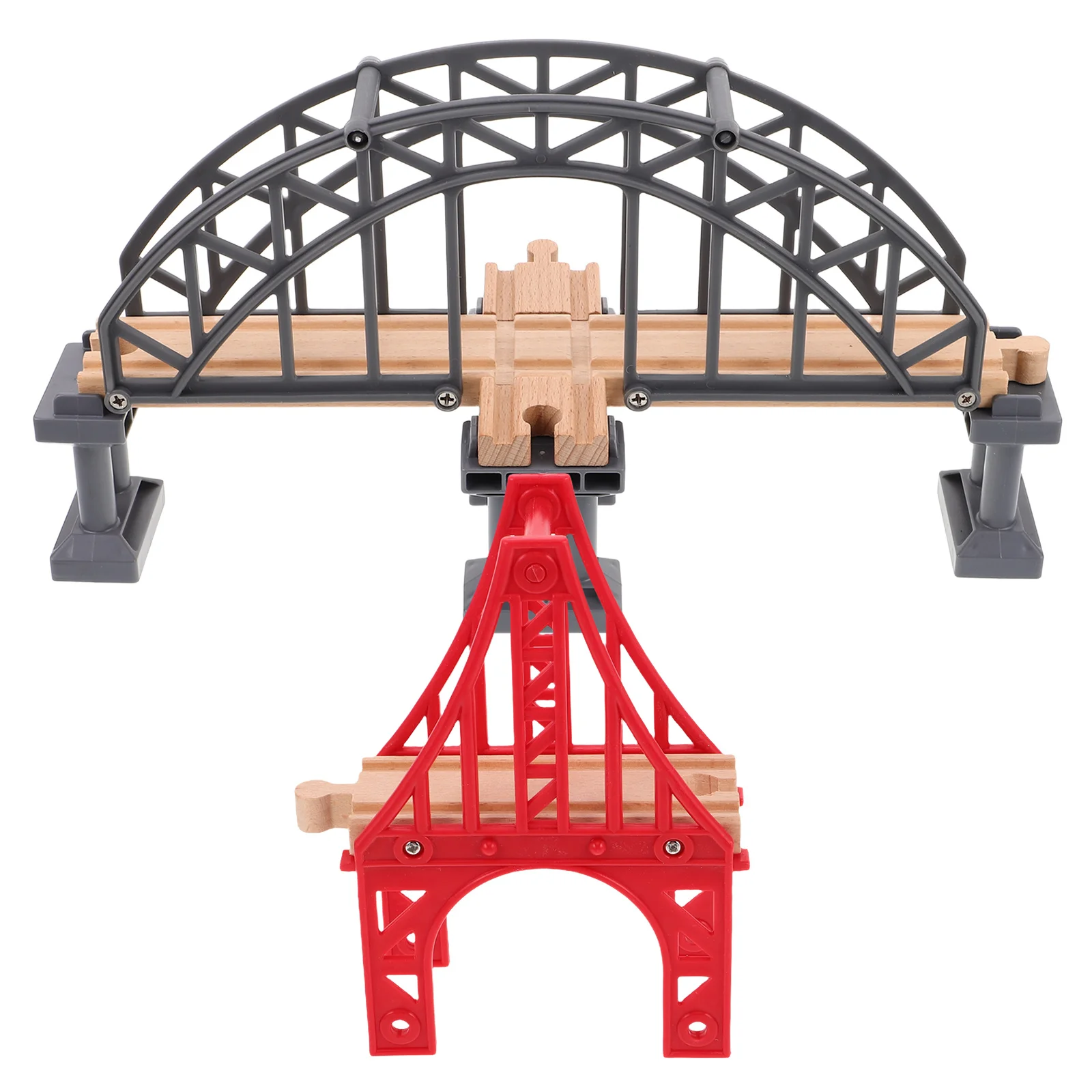 قطعتان من جسر مسار القطار الخشبي، هيكل بلاستيكي خشبي متين للأطفال، توسيع التخطيط، السكك الحديدية التعليمية #1