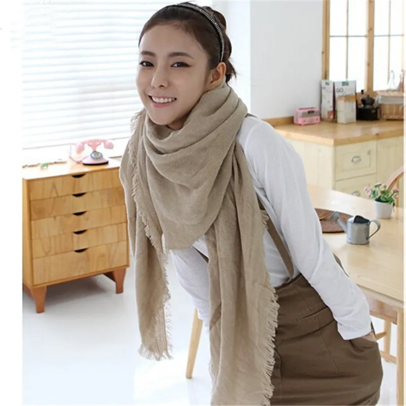 Fashion Women Scarf Cotton Linen Yarn-dyed Women\'s Scarves Tassel Long Shawl Autumn Winter Female Ladies Accessories