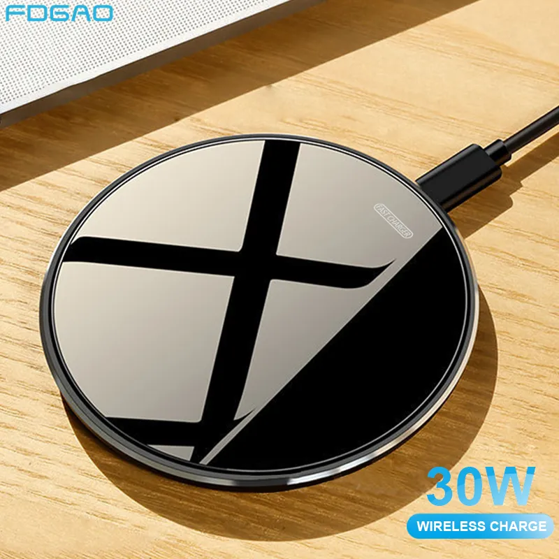 FDGAO Wireless Charger Pad 30W Fast Charging for Samsung S23 S22 S21 S20 iPhone 15 14 13 12 11 XR XS 8 Airpods Pro Quick Charge