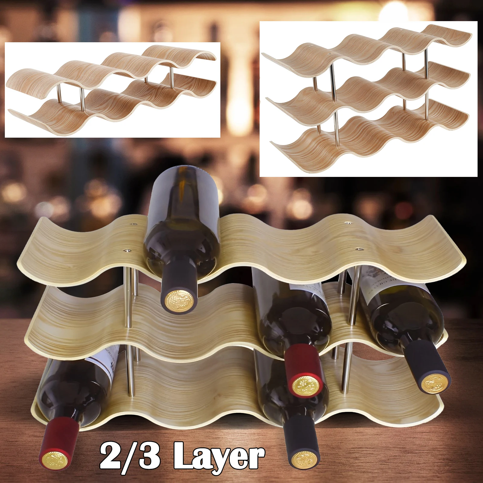 Wooden Wine Rack 2/3 Layers Wine Bottle Holder Stand Kitchen Assembled Display Stand Organizer Bar Storage Solid Wine Storage