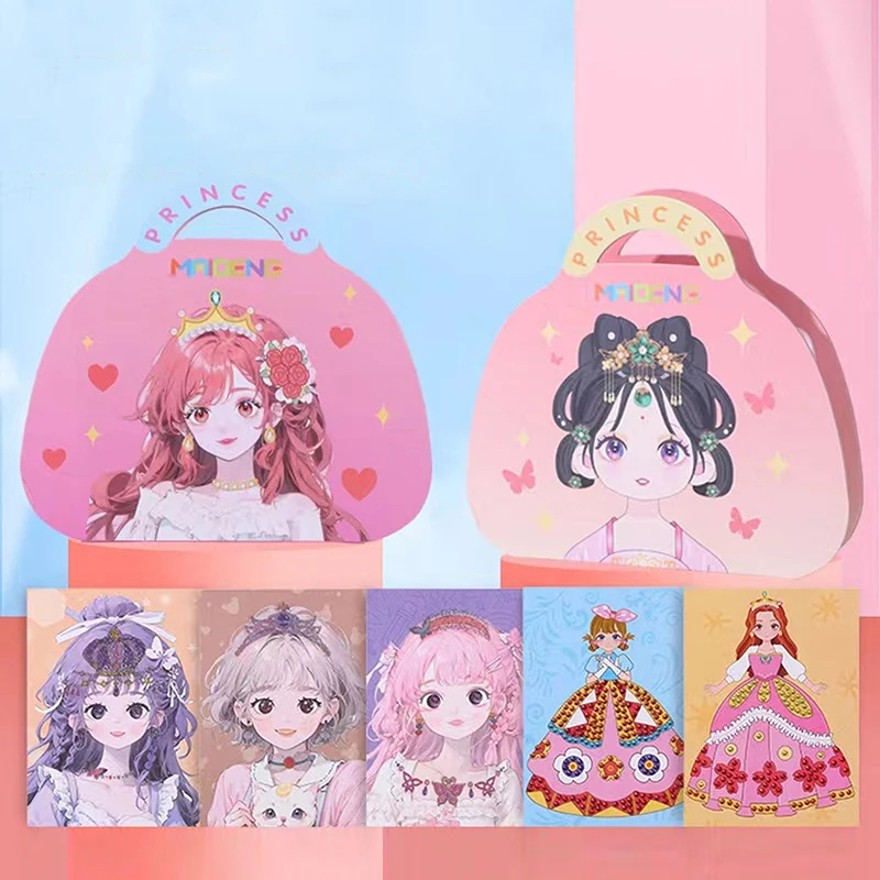 1 Set Princess Makeup Bag Kit With Princess Dress Up Sticker Book DIY Paper Art Craft Birthday Gifts For Girl