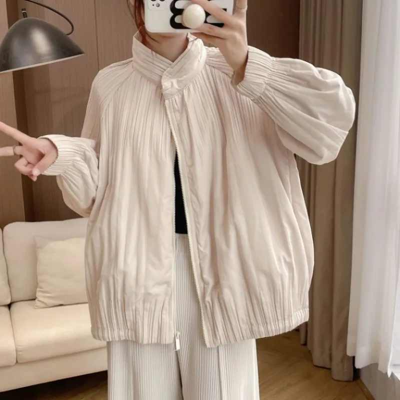 Women's Clothing Pleats Jacket Fashion High-end Loose Long Sleeves Short Windproof Warm Coat Cotton Coat Autumn Winter Outerwear