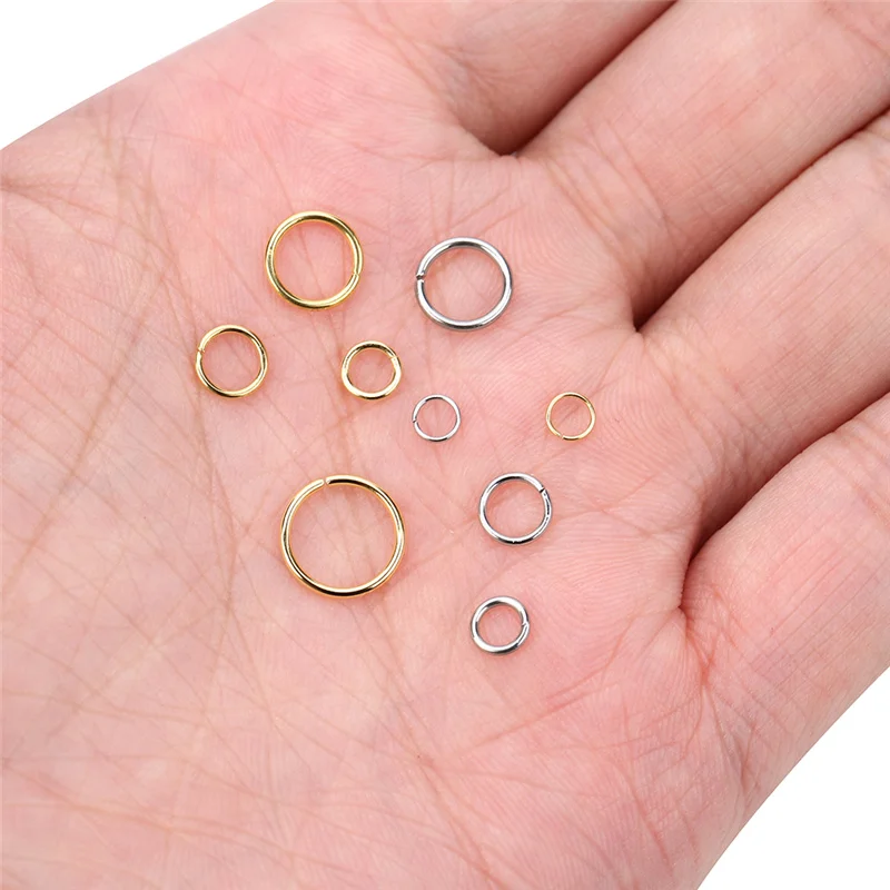 ステンレス鋼のオープンリング,スプリットリング,ブレスレット,ネックレス用コネクタ,DIY,3mm, 4mm, 5mm, 6mm, 7mm, 8mm 10mm、100個