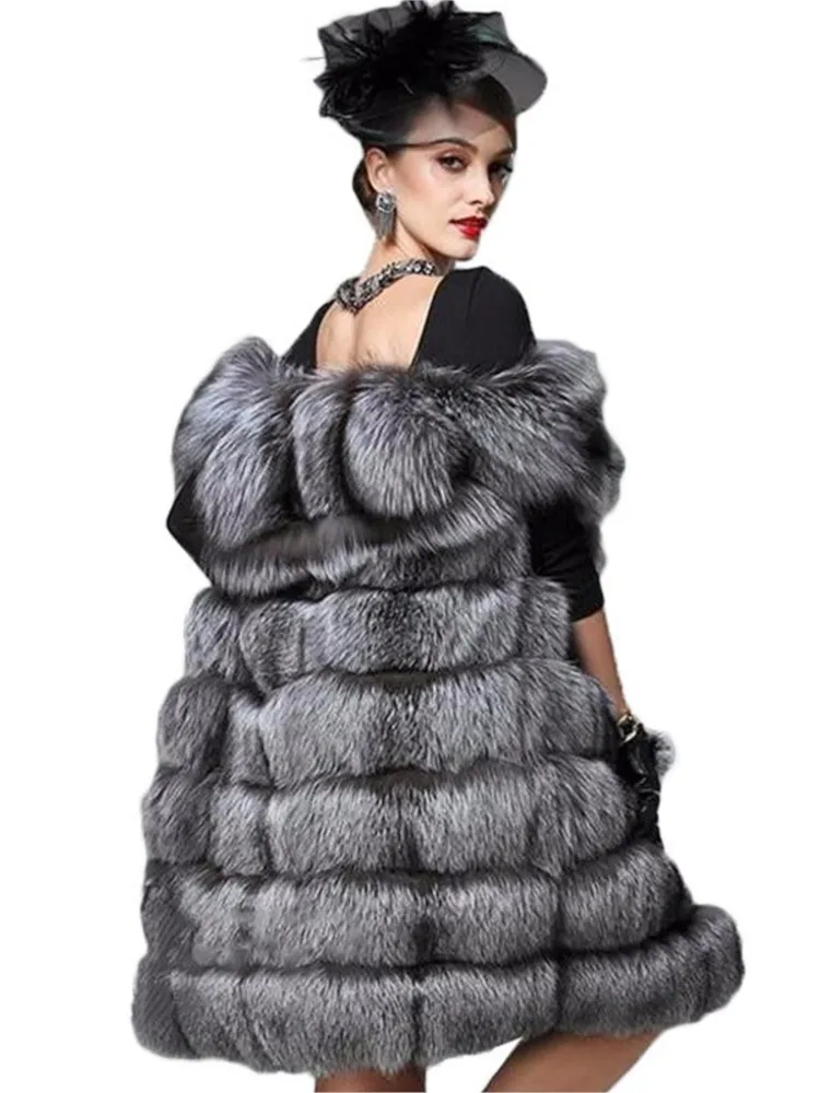 Gilet lungo di lusso in pelliccia di volpe sintetica Gilet da donna lungo sottile cappotti di pelliccia finta Gilet di pelliccia di alta qualità cappotti caldi Chaqueta De Cuero Mujer