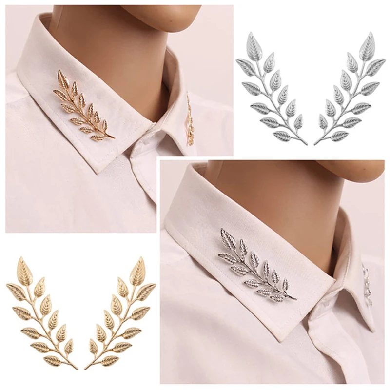 1Pair Trendy Suit Shirt Collar Pin Leaf Alloy Brooches Sweater Collar Button For Men Women Daily Fashion Clothing Accessories‘