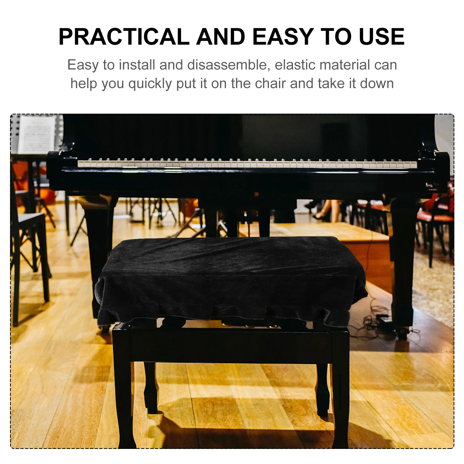 

Piano Stool Cover Chair Golden Velvet Cloth Seat Cushion Protective