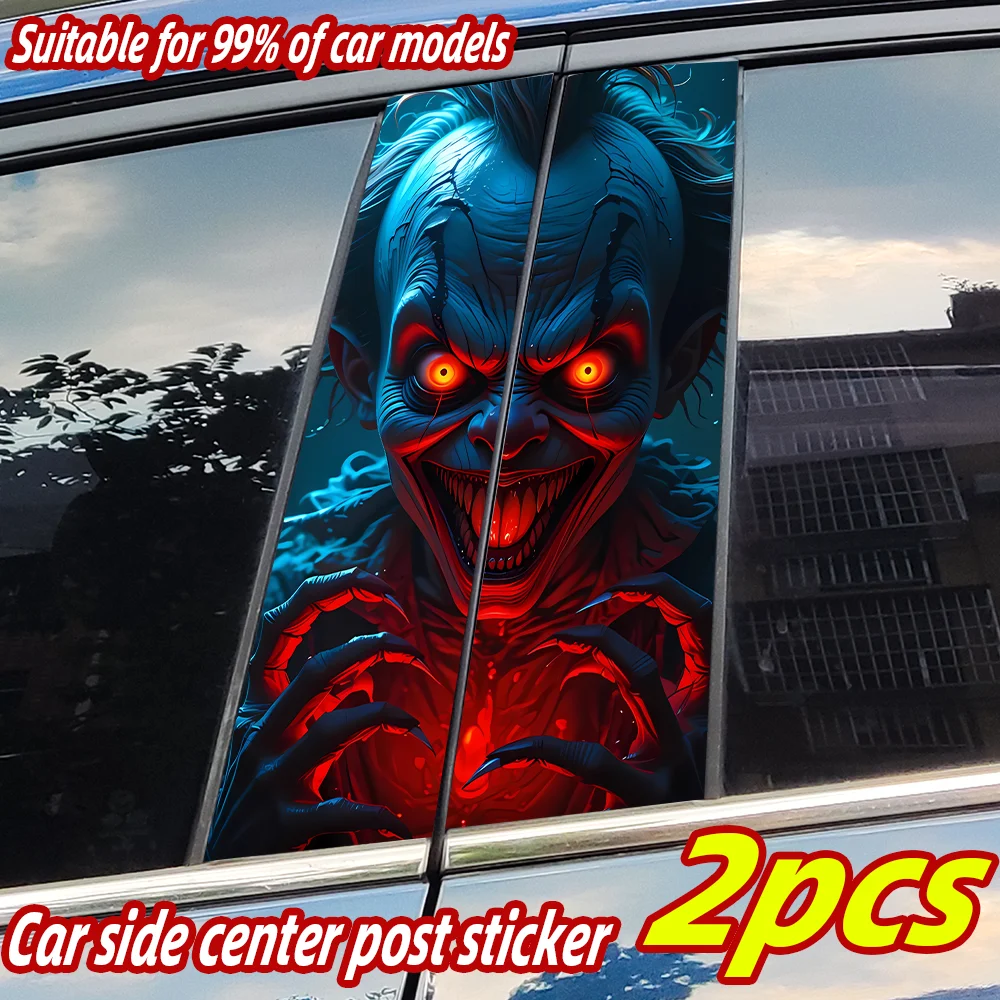 Horror Clown Car Stickers Auto B-pillar Waterproof Sunscreen Vinyl Decal Auto Center Column Cover Scratches Decor Accessories