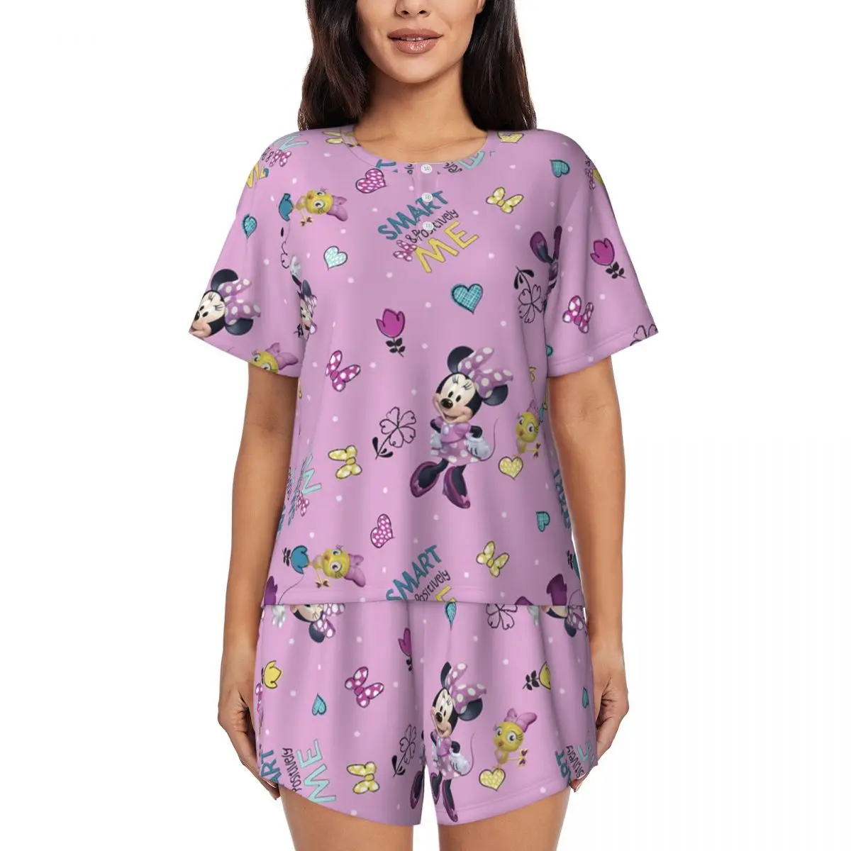 

Custom Minnie Mickey Mouse Cartoon Animation Pajamas Set Women 2-Piece Short Sleeve Sleepwear Loungewear PJS Shorts Sets