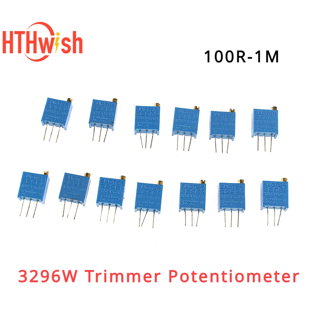 13PCS 3296W Trimmer Potentiometer Assortment Set 100R-1M Variable Resistor Kit 1K 2K 5K 10K 20K 50K 100K 200K 1M