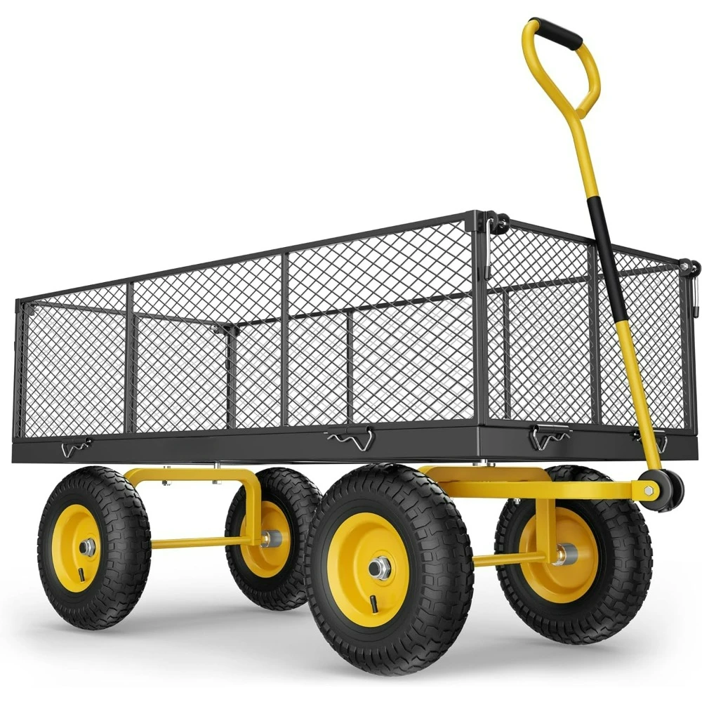 

Garden Cart, 2-in-1 1400 lbs Heavy Duty Utility Wagon with Removable Mesh Sides,240° U-Turn 13" Pneumatic Tires Garden Wagon