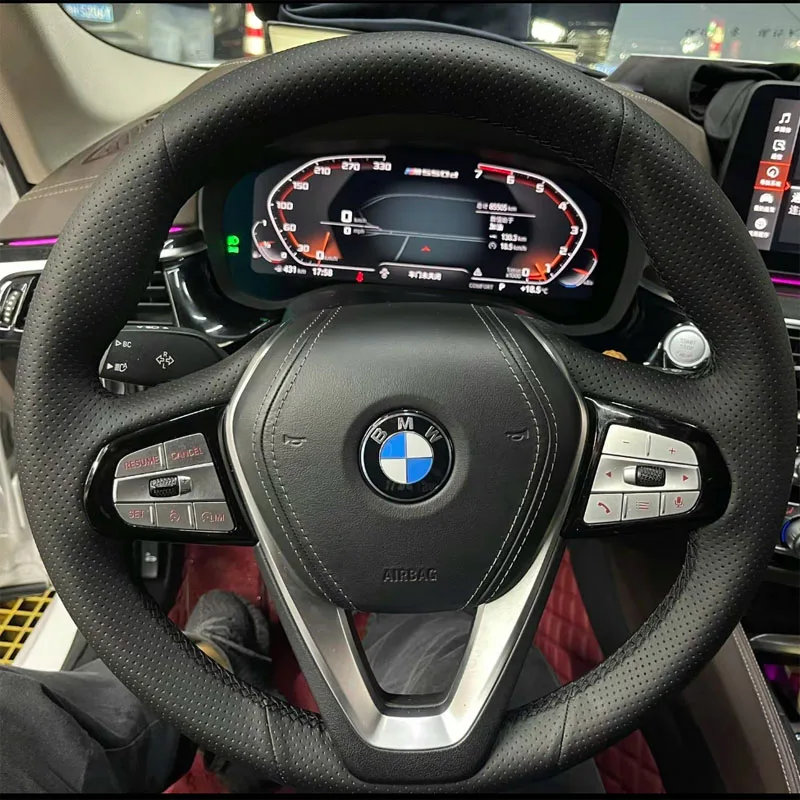 100% Fit For BMW G20 G21 G30 G31 G32 X3 X5 G05 X7 G07 G01 X4 G02 Z4 G29 Hand Stitched Genuine Leather Car Steering Wheel Cover