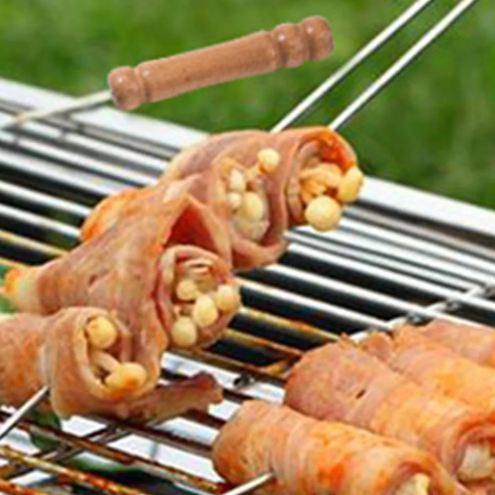 

12pcs Metal Bbq Skewers Stainless Steel Reusable Durable Heat Resistant Handles Anti-Slip For Camping Party Outdoor Grilling