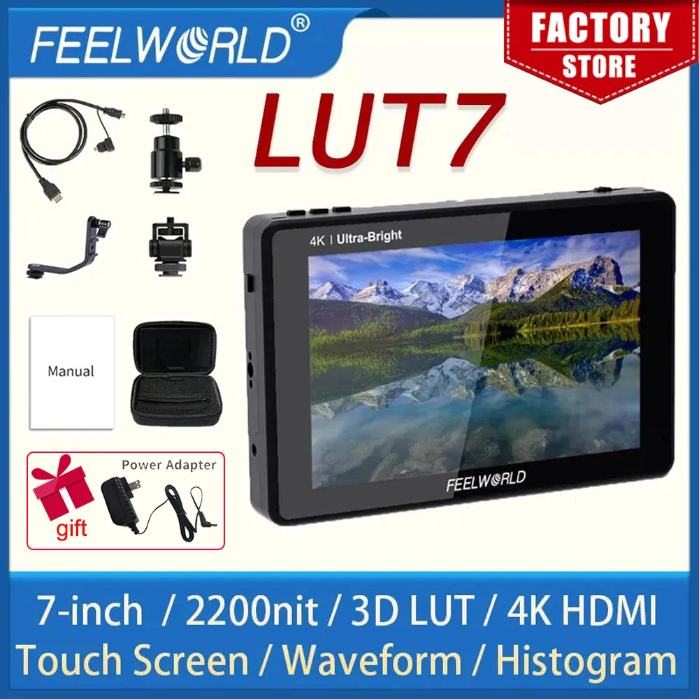 FEELWORLD LUT7 휴대용 모니터, 2200nits, 3D LUT 터치 스크린, DSLR 카메라 필드 모니터, 4K HDMI 온 카메라 모니터, 7 인치