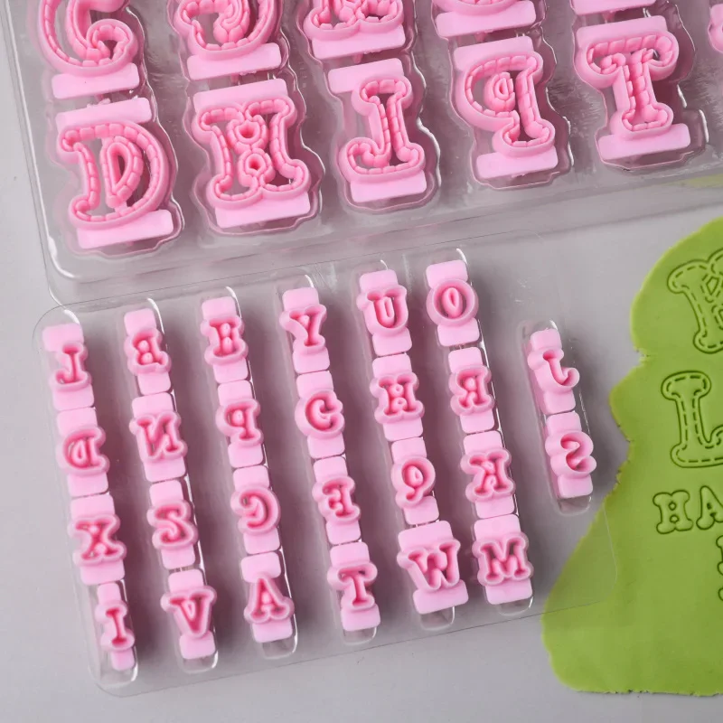 26pcs/set Alphabet Cake Molds Cakes Sugar Paste Letter Cookies Cutter Words Press Stamp Baking Embossing Mould for Home DIY Cake