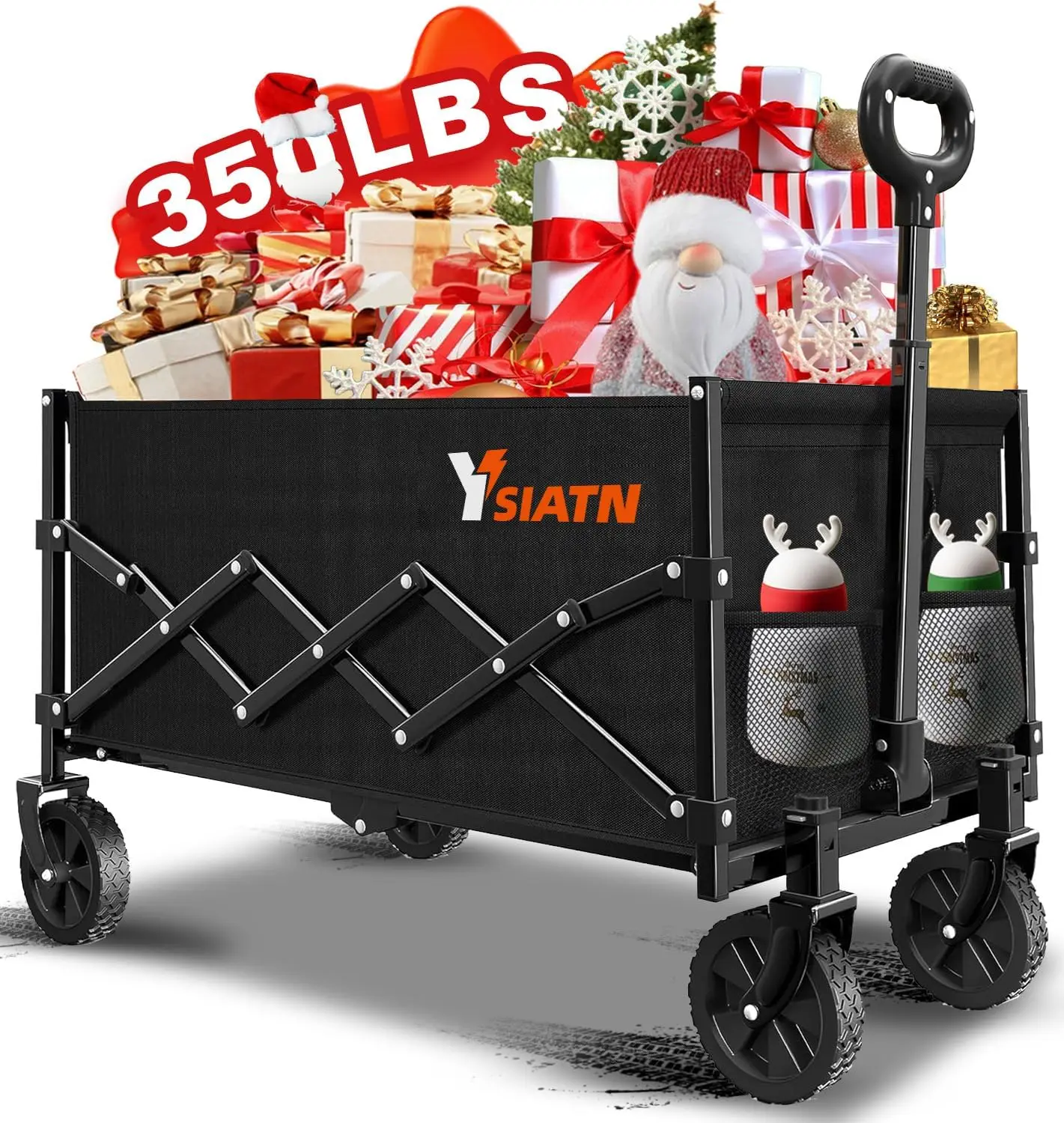 Collapsible Wagon Cart Foldable with 350lbs Weight Capacity, Lightweight Utility Shopping Cart with Wheels, Folding Grocery Wago