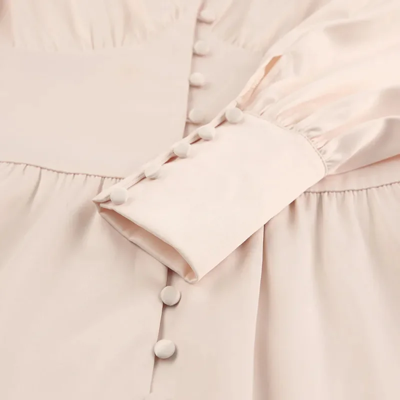 Elegante satijnen damesjurk met lange mouwen, V-hals, slanke pasvorm, avondfeestjurk, chique outfit voor formele gelegenheden, feestevenementen