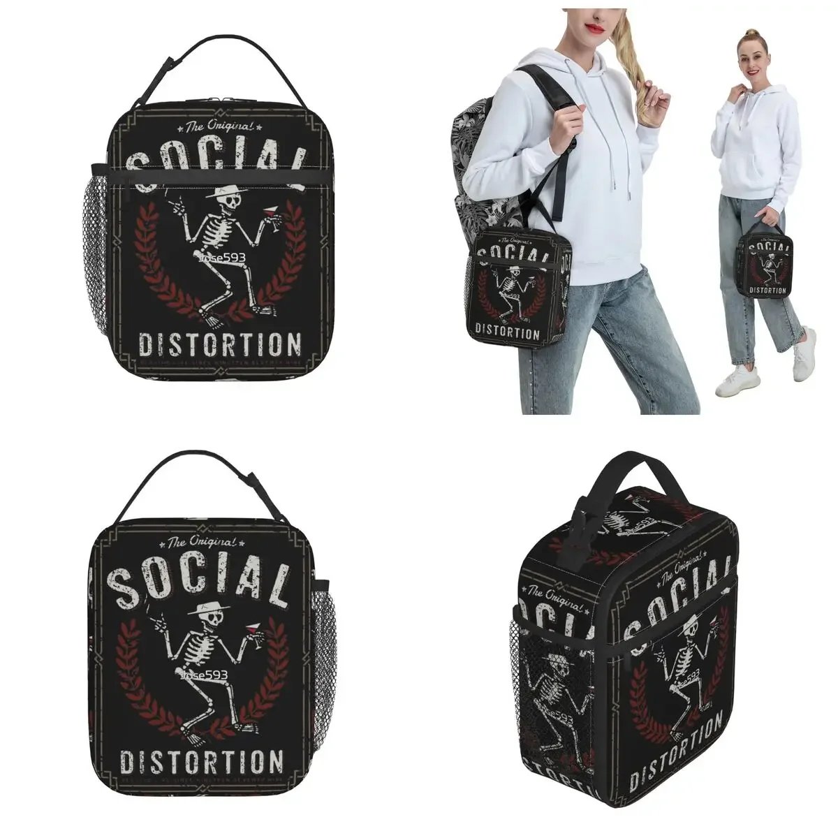 Social Distortion Music Band Insulated Lunch Bags Skeleton Food Container Portable Thermal Cooler Lunch Boxes For Work