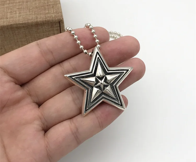 European and American popular manufacturers direct selling trend sterling silver Pentagram pendant male personality punk style T