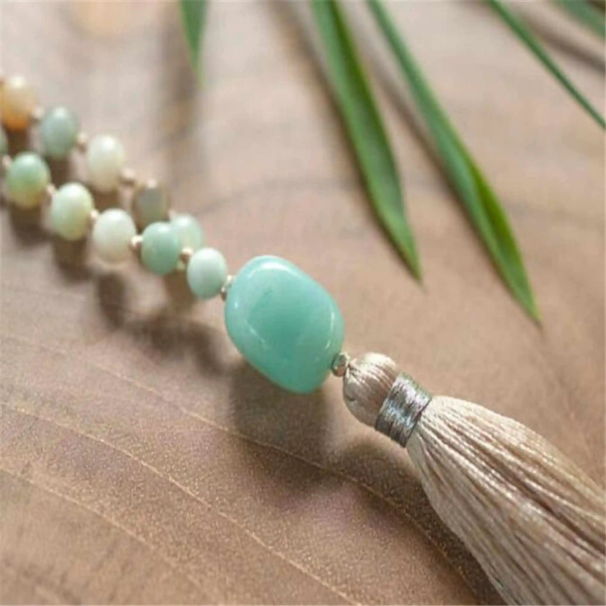 6mm Natural Amazonium Tassels 108 Beads Necklace yoga Spiritual Men's Women Spiritual Seekers Gift Opera length Unisex Mala