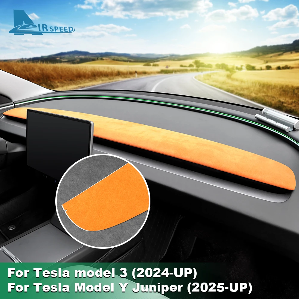 

Итальянская накладка из замши для центральной консоли и приборной панели Tesla Model Y Juniper 2025-2026 и Model 3 Highland 2024-н.в.