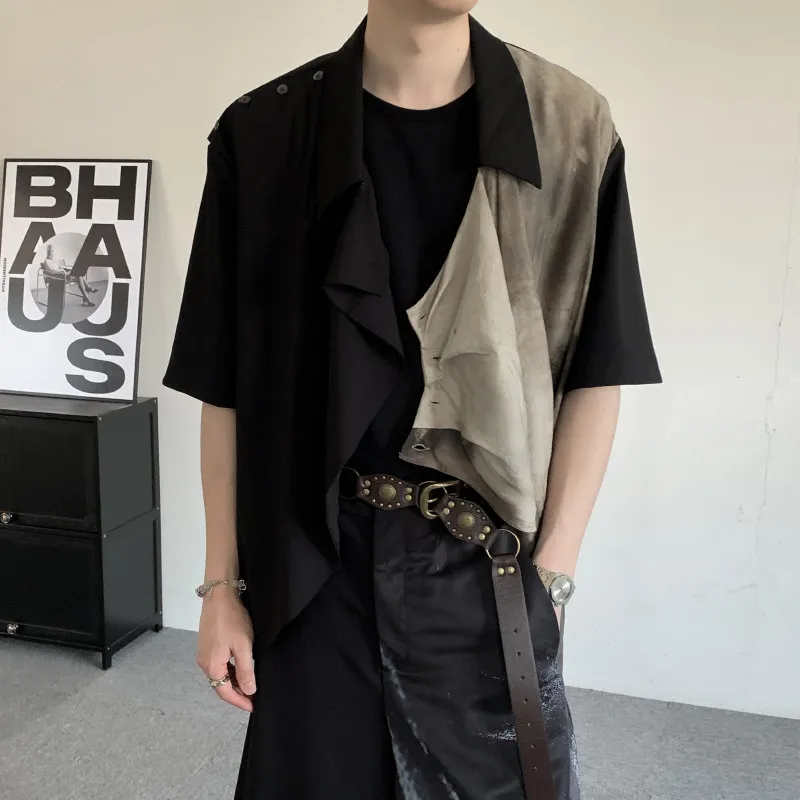 

Новая рубашка в китайском стиле с коротким рукавом, с цветочным принтом, унисекс, свободного кроя, летняя модная, с элементами пэчворка, рекомендовано парикмахерами, полиэстер