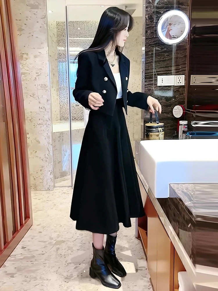 

Early Autumn 2024 New Women's Sharp Elegant Korean Drama Chic Style Long Skirt Two-Piece Set for Female Office Lady High Quality