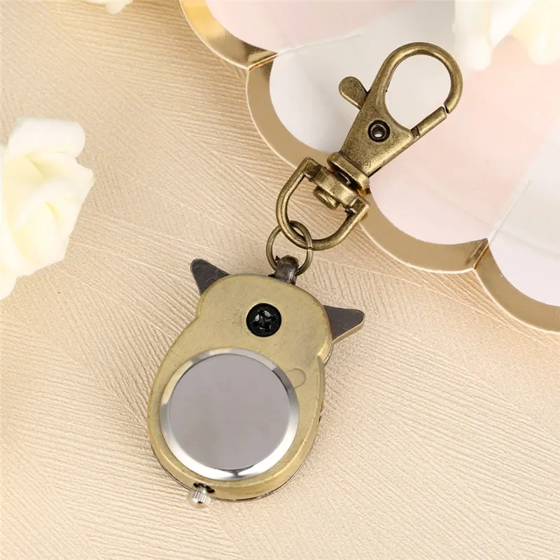 Lovely Owl Shape Watch Men Women Retro Quartz Analog Pocket Watches with Pendant Key Ring Arabic Numeral Clock Gift To Kids