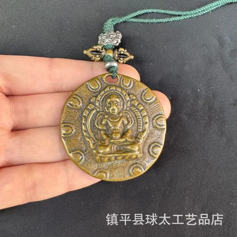 Antique Tibetan- Brass Longevity Buddha Amulet Pendant Ornament With Vintage Ethnic Style