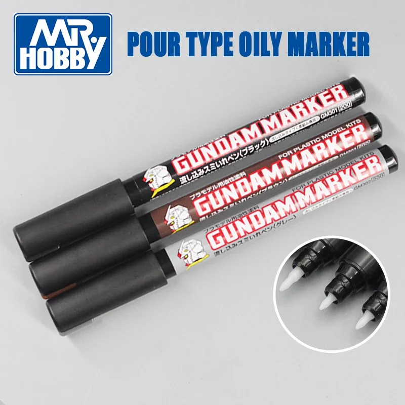Imagem -03 - Pen Marker Permeating Pen Oily Paint Pen para Plastic Model Kit Preto Cinza e Marrom Gm300 Gm301 Gm302 Gm303 Mr.hobby-eraser