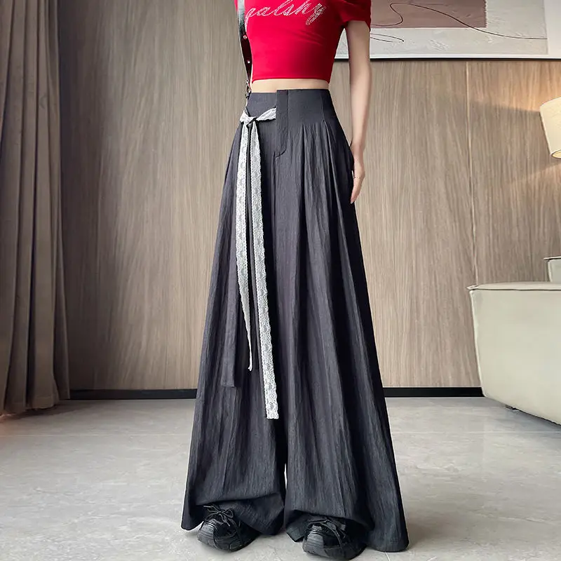 Pantaloni a gamba larga in pizzo a vita alta Donna Primavera Estate Pantaloni con gonna lunga fino al pavimento in seta di ghiaccio sottile con orlo largo