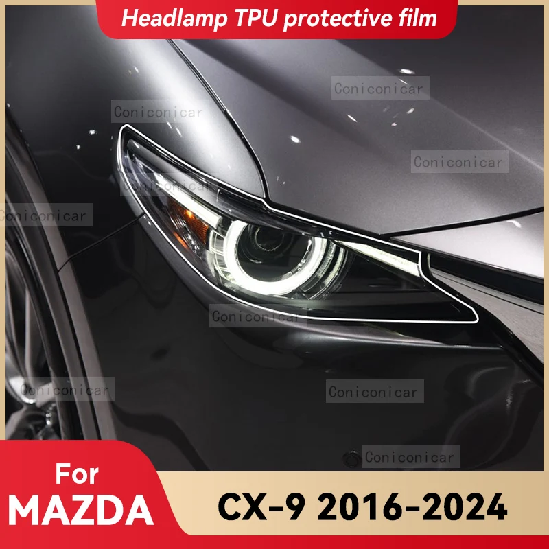 

For MAZDA CX-9 2016-2024 2023 Car Headlight Transparent TPU Protective Cover Film Front Light Tint Change Color Sticker