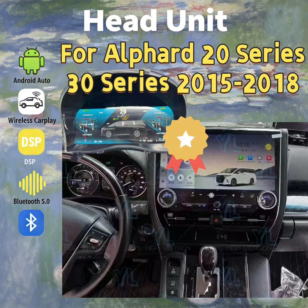 ym Android 13 CarPlay Car Radio For Toyota Alphard 30 35 40 Series 2015-2021 Stereo Player Multimedia GPS Navi Tape Recorder 4G