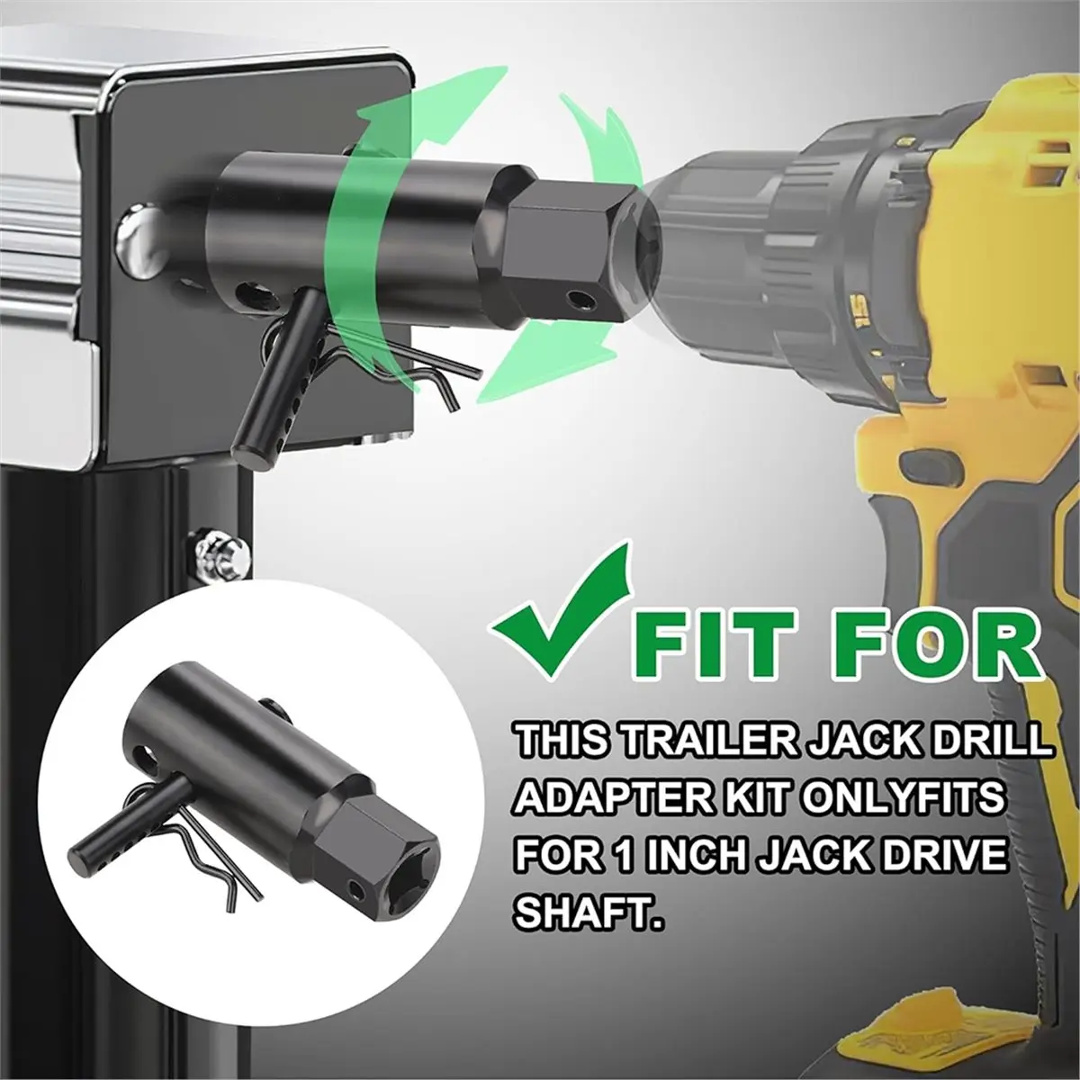 Heavy-Duty Trailer Jack Drill Adapter, Used with 1/2'' Drive Adapter or 1'' Socket Fits Most 10k - 12k Trailer Jacks