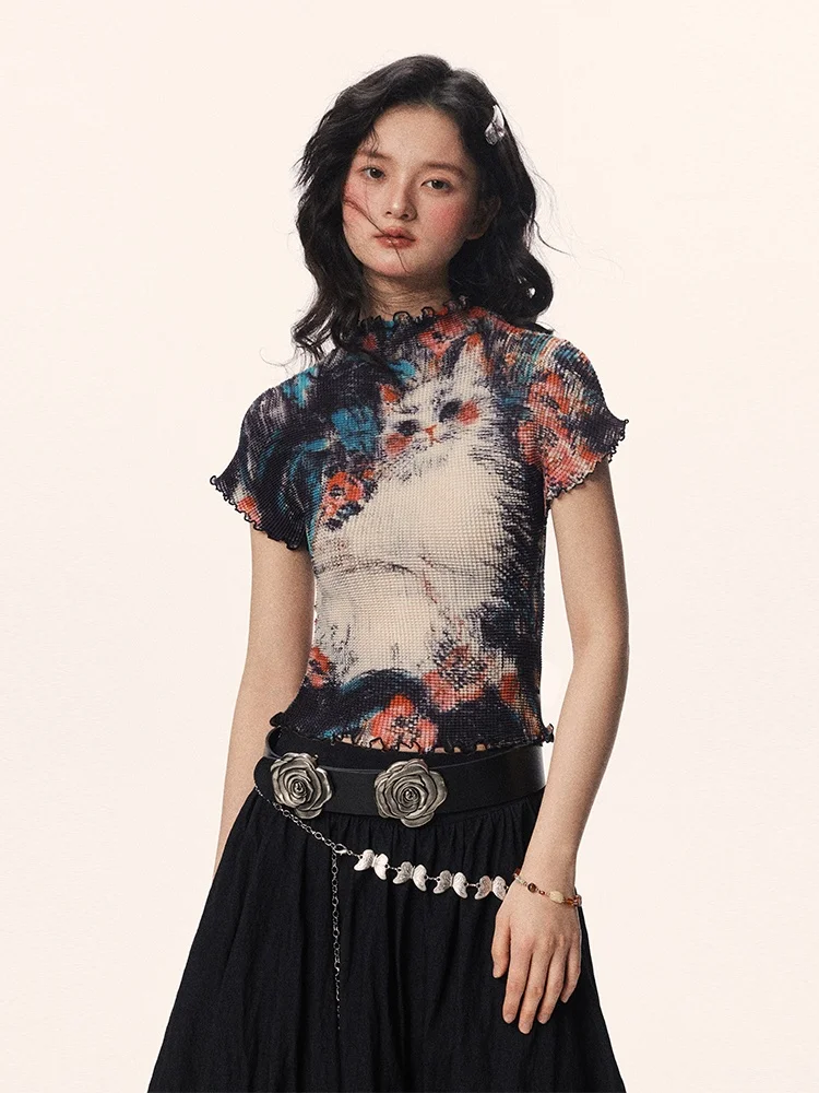 

Женская летняя футболка Sevening с милым мультяшным принтом, укороченная, приталенная, из полиэстера, для повседневной носки, влагоотводящая