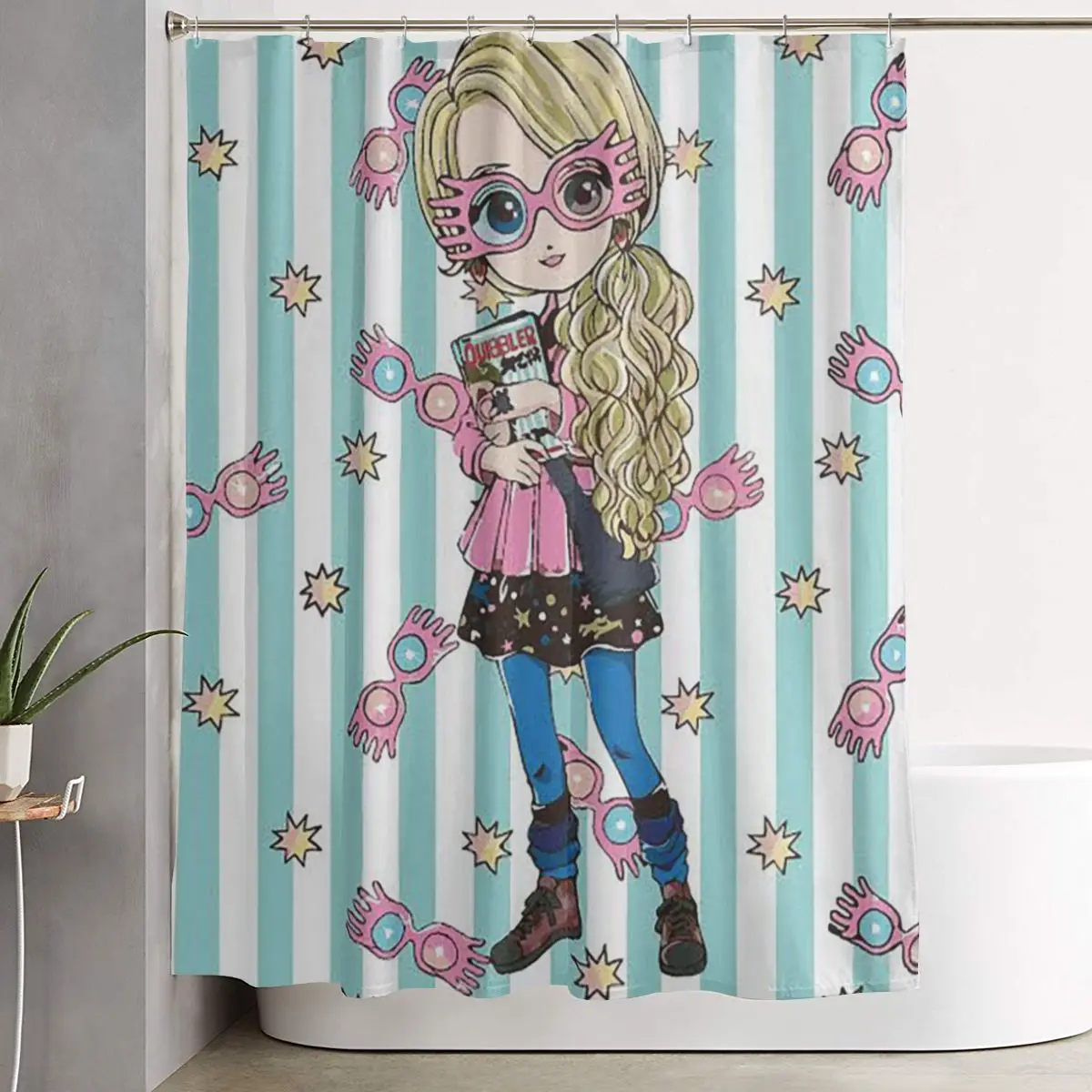 

Занавеска для душа Luna L-Lovegoods с рисунком очков, полиэстеровая, водонепроницаемая, для ванной комнаты, с крючками