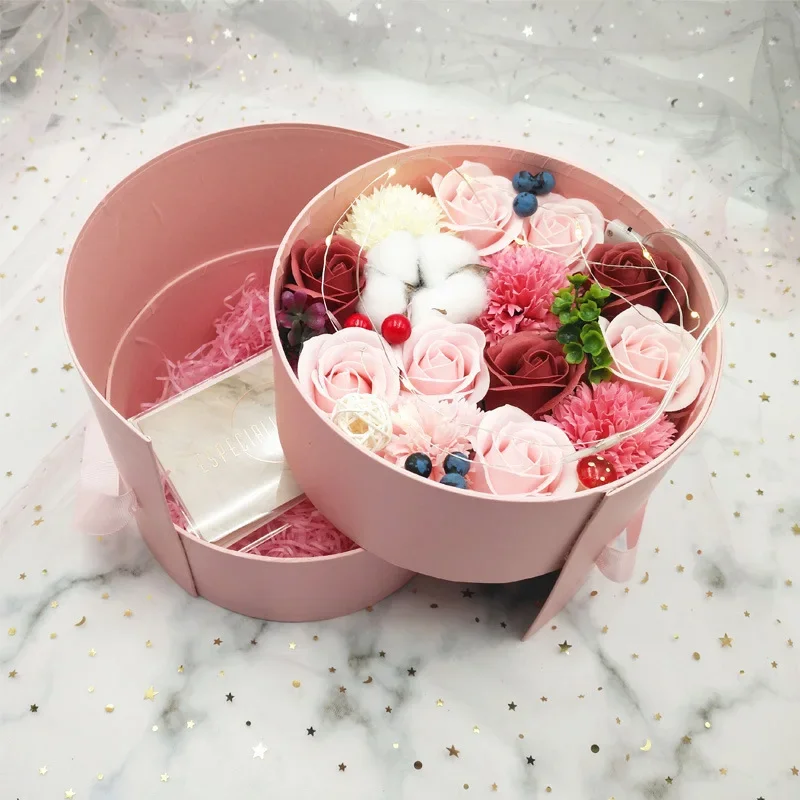 Round Double-Layer Rotating Gift Box Flower Pot Preserved Fresh Flower Wholesale Valentine's day box Party Christmas Wedding