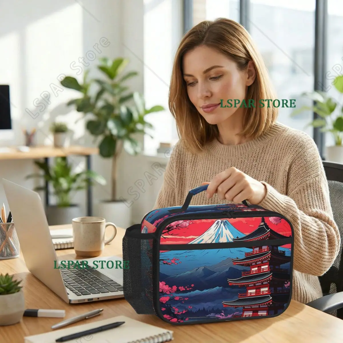 Japan Sakura Cherry Blossoms With A Red Rising Sun Insulated Lunch Bag for Kids School Cooler Thermal Food Box Tote Lunch Boxes