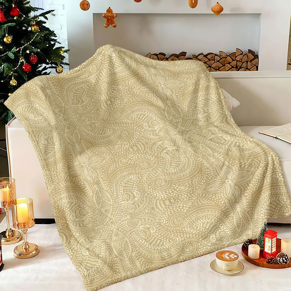 Khaki Dot Paisley Flannel Blanket Soft Fuzzy Plush Cozy Warm Throw for Sofa Bed Couch Home Decor Gifts
