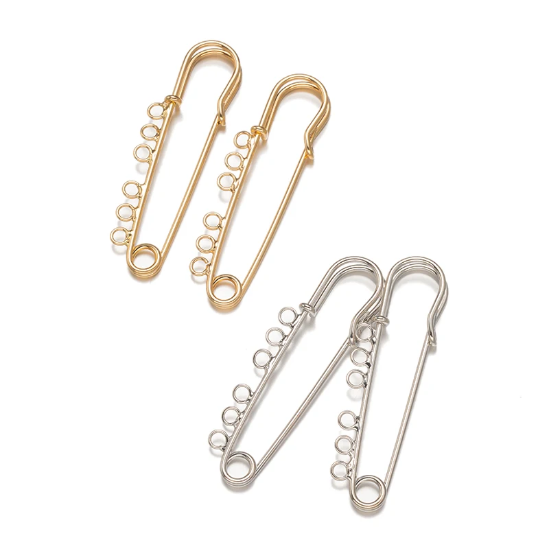 10pcs 50/57/61/65/70mm Safety Pins Brooch Blank Base 3/6 Rings Hole Charms for DIY Jewelry Making Supplies Accessories Crafts