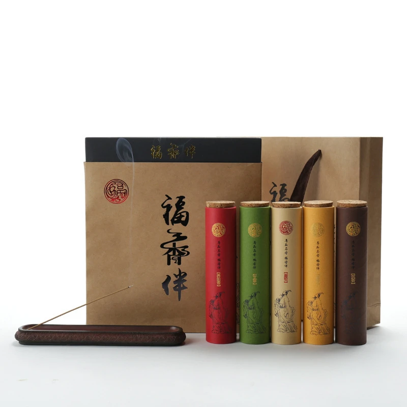 

Fragrance Incense Sticks Gift Box Set Wormwood Aloe with Bamboo Incense Sticks Holder Buddha Worship Home Office Incense