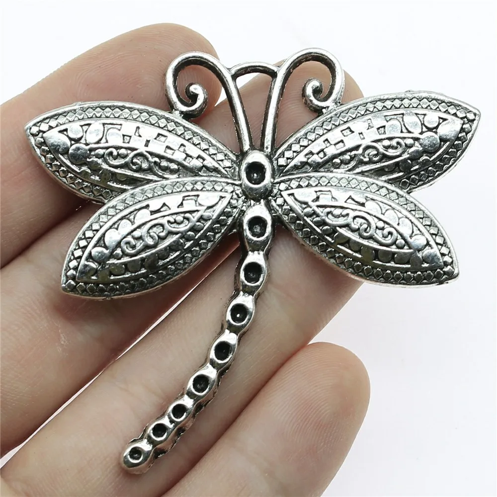 WYSIWYG 2pcs Charms Dragonfly 60x58mm Antique Pendant Fit Vintage Tibetan Silver Color DIY Handmade Jewelry